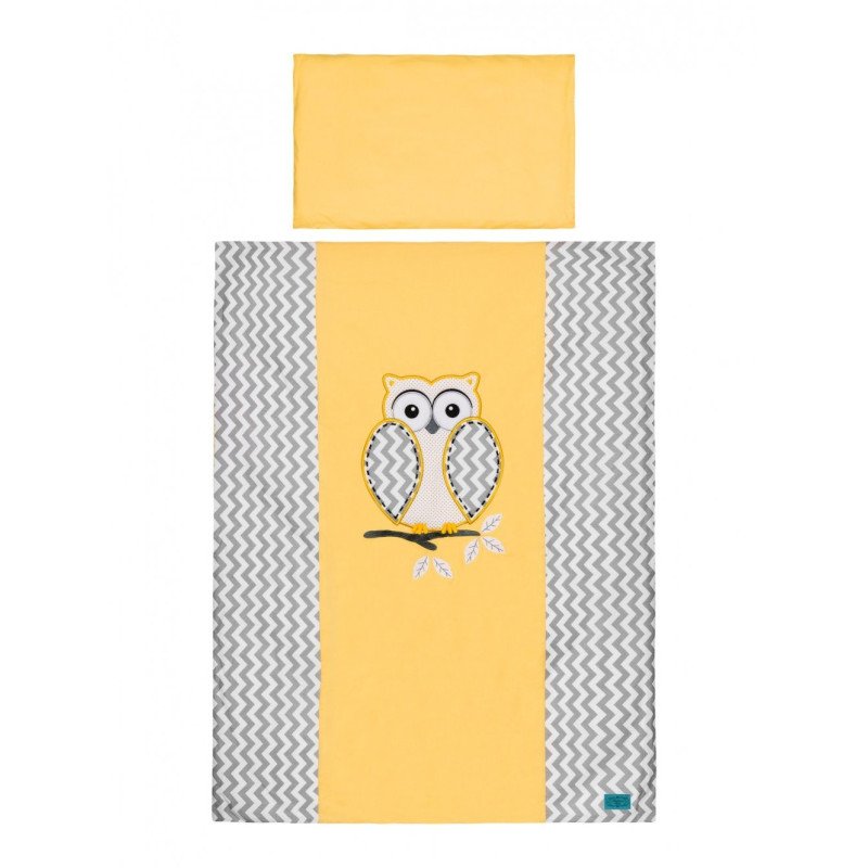 Rinkinys "OWL", 2 dalių patalynė kūdikiui, geltonos spalvos spalvos