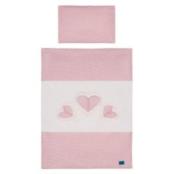 Rinkinys "3 HEARTS", 3 dalių patalynė kūdikiui, rausvas